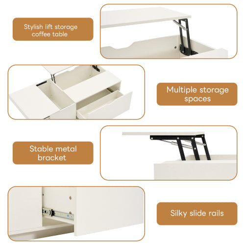 Lift Up Coffee Table with Drawer – White Wooden Tea Table for Living Room Furniture