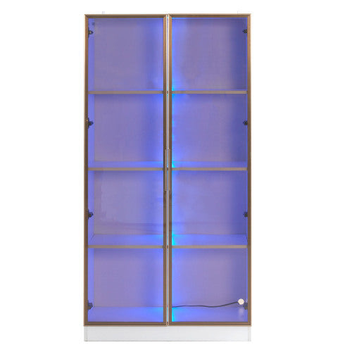 LED Display Cabinet with Tempered Glass Door – Clear Storage Showcase 160x80x40cm White