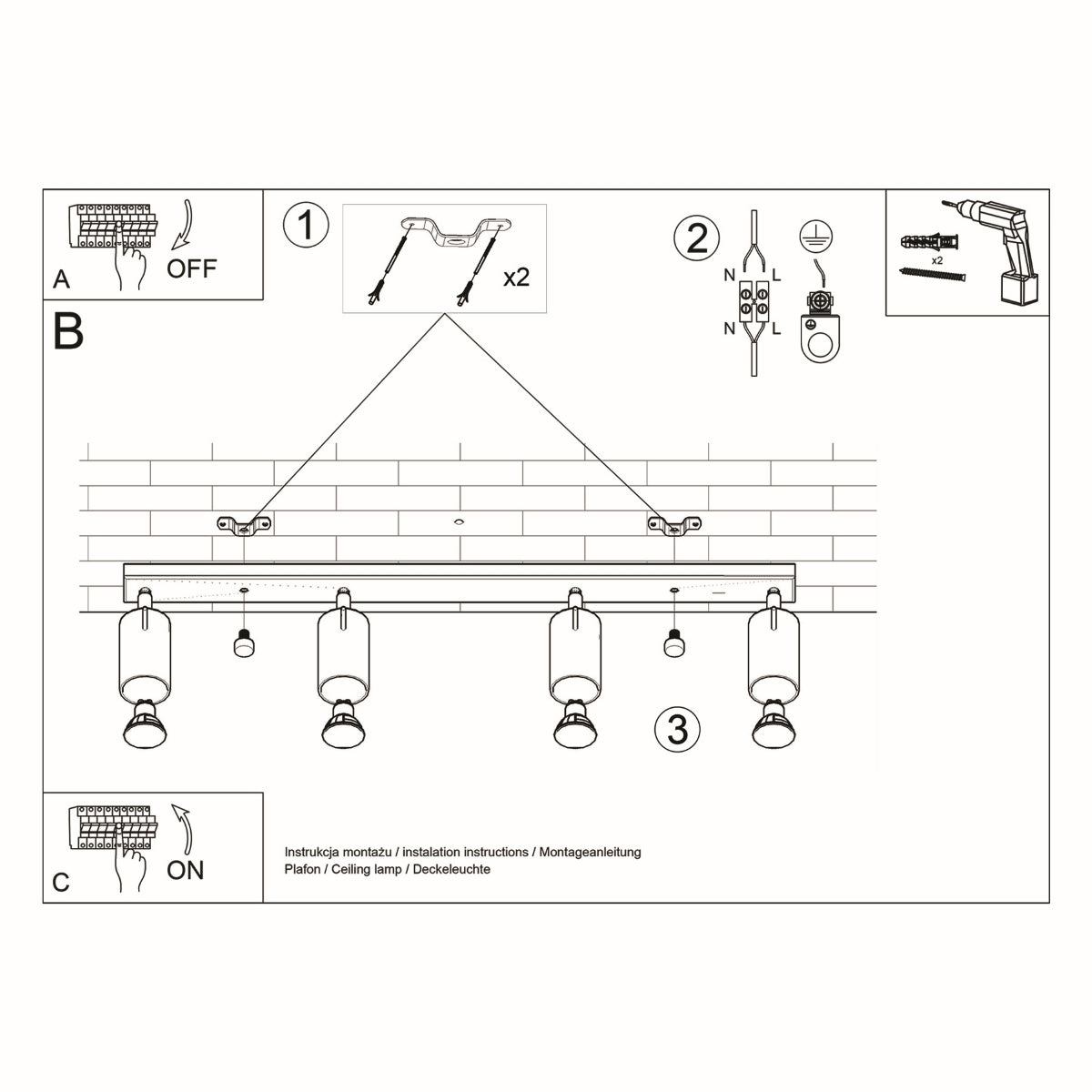 Ceiling lamp RING 4L black