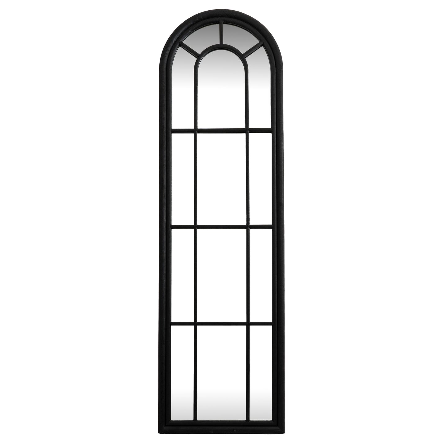Black Wood Tall Arched Window Mirror – Designer Statement Wall Mirror UK