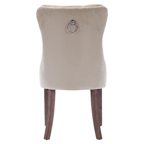 Modern Set of 6 Upholstered Velvet Dining Chairs – Tufted, Riveted Trim & Knocker Ring, Brushed Wood Legs