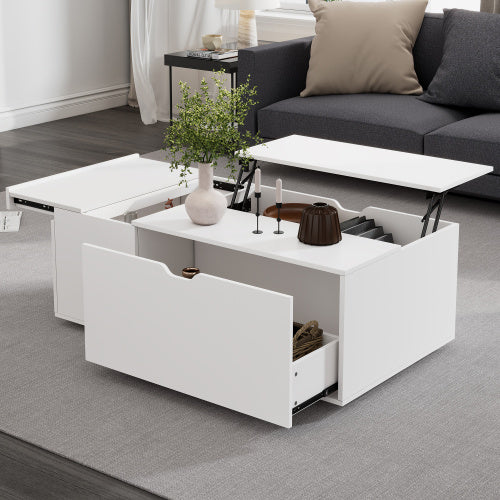 Lift Up Coffee Table with Drawer – White Wooden Tea Table for Living Room Furniture