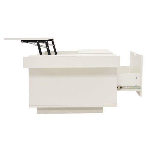 Lift Up Coffee Table with Drawer – White Wooden Tea Table for Living Room Furniture