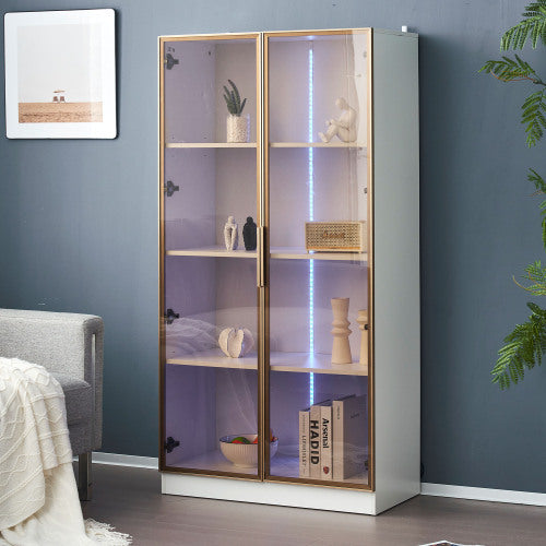 LED Display Cabinet with Tempered Glass Door – Clear Storage Showcase 160x80x40cm White