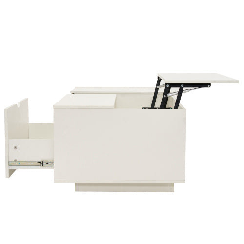 Lift Up Coffee Table with Drawer – White Wooden Tea Table for Living Room Furniture