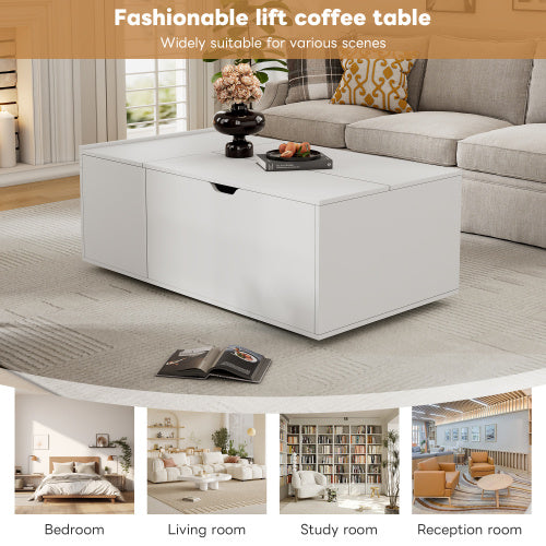 Lift Up Coffee Table with Drawer – White Wooden Tea Table for Living Room Furniture