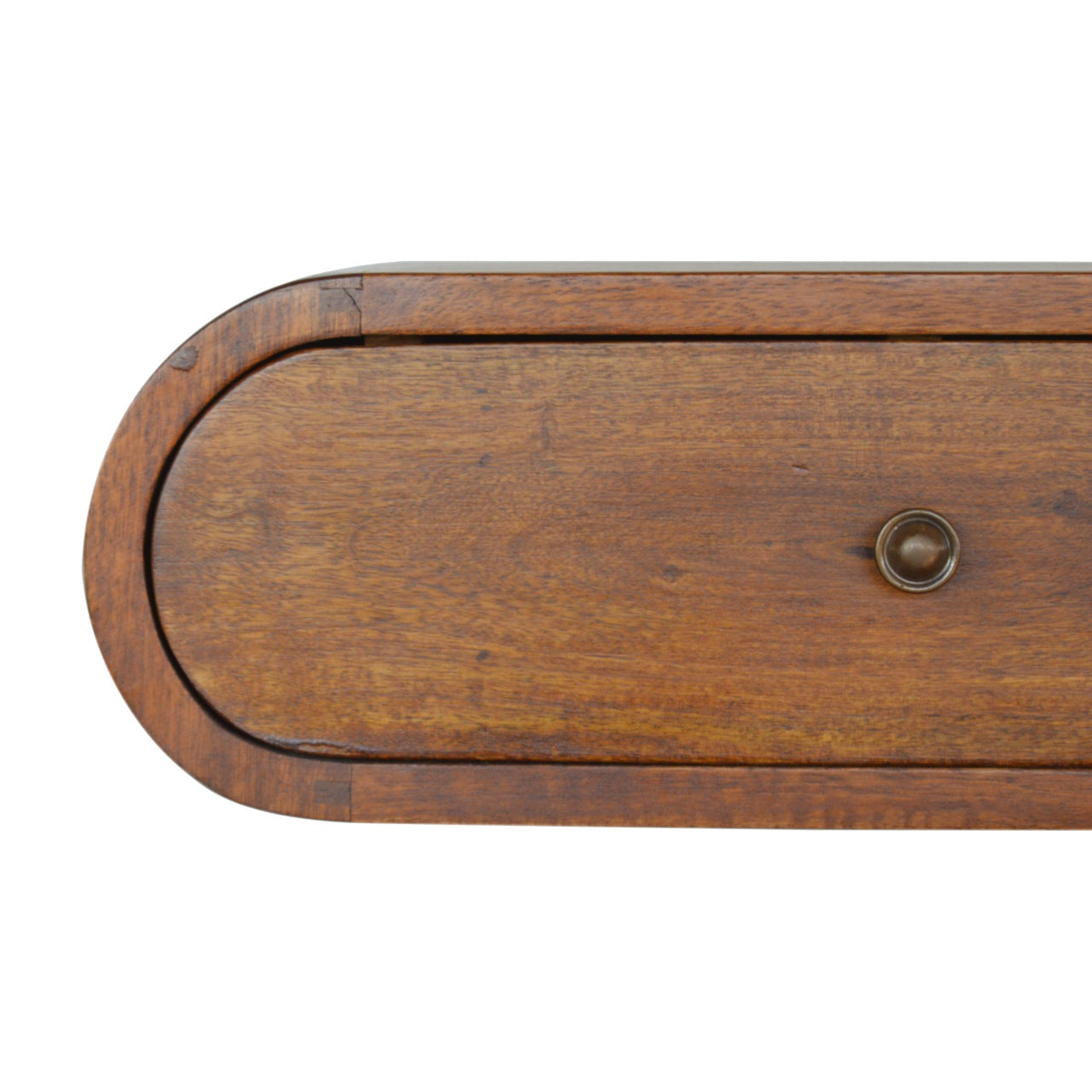 Wall Mounted Round Chestnut Bedside Table – Handcrafted Floating Wood Shelf | Iris Design Collective