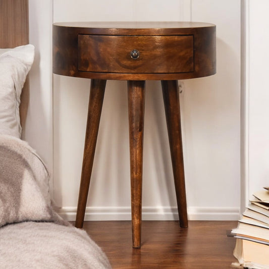 Chestnut Semi Circle Bedside Table – Handcrafted Solid Wood Furniture | Iris Design Collective