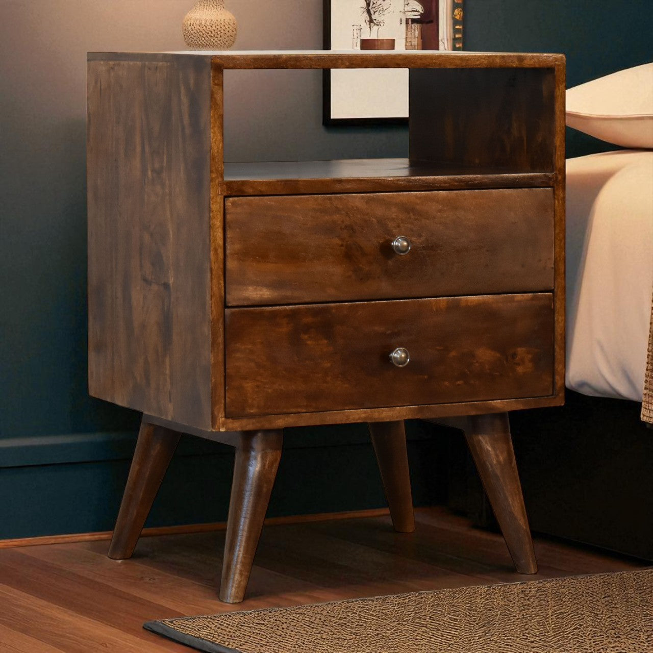 Classic Chestnut Bedside Table – Handcrafted Solid Wood Furniture | Iris Design Collective