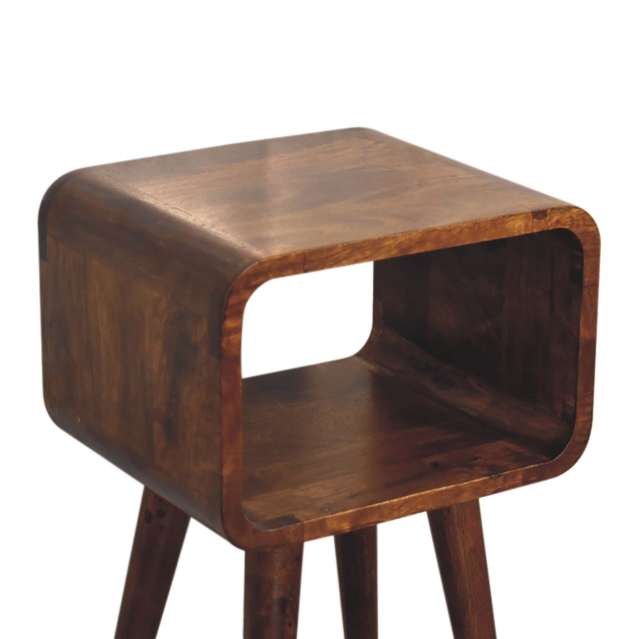 Mini Chestnut Curved Open Bedside Table – Handcrafted Solid Wood Furniture | Iris Design Collective