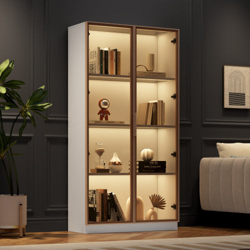 LED Display Cabinet with Tempered Glass Door – Clear Storage Showcase 160x80x40cm White