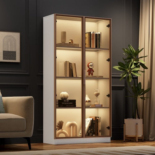 LED Display Cabinet with Tempered Glass Door – Clear Storage Showcase 160x80x40cm White