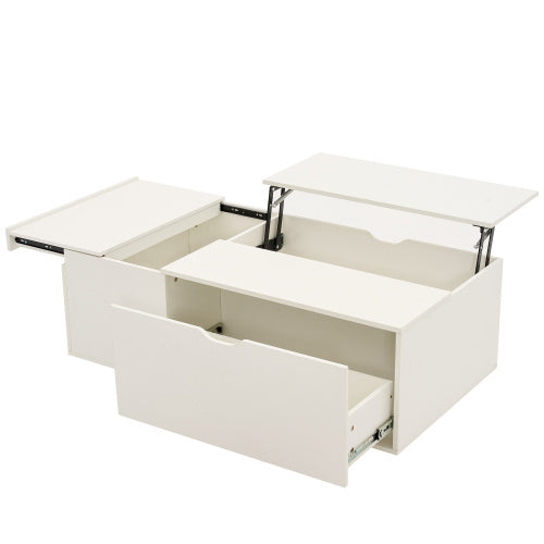 Lift Up Coffee Table with Drawer – White Wooden Tea Table for Living Room Furniture