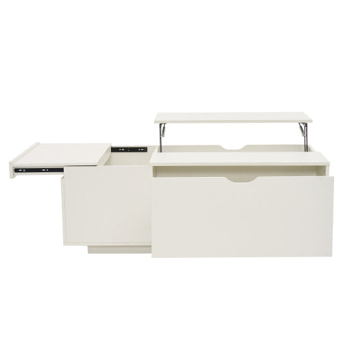 Lift Up Coffee Table with Drawer – White Wooden Tea Table for Living Room Furniture