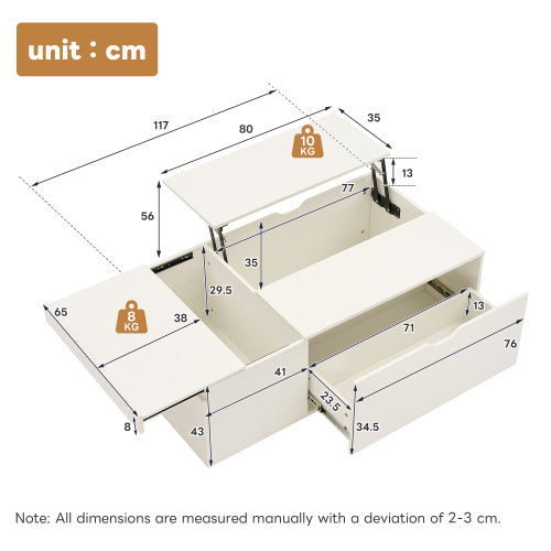 Lift Up Coffee Table with Drawer – White Wooden Tea Table for Living Room Furniture